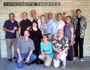 Old friends gather at Rhynsburger Theatre, Columbia, MO.